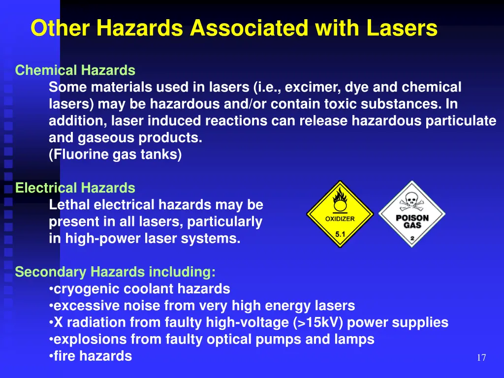 other hazards associated with lasers