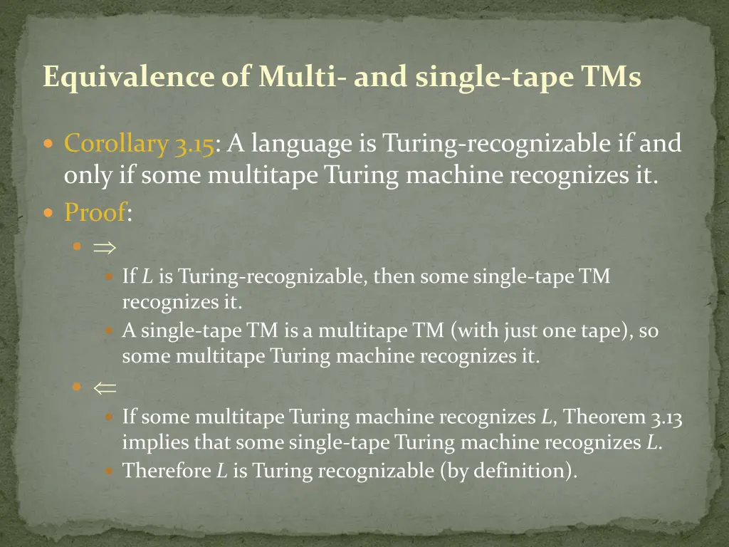 equivalence of multi and single tape tms