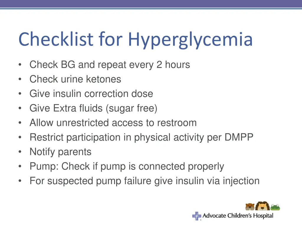 checklist for hyperglycemia