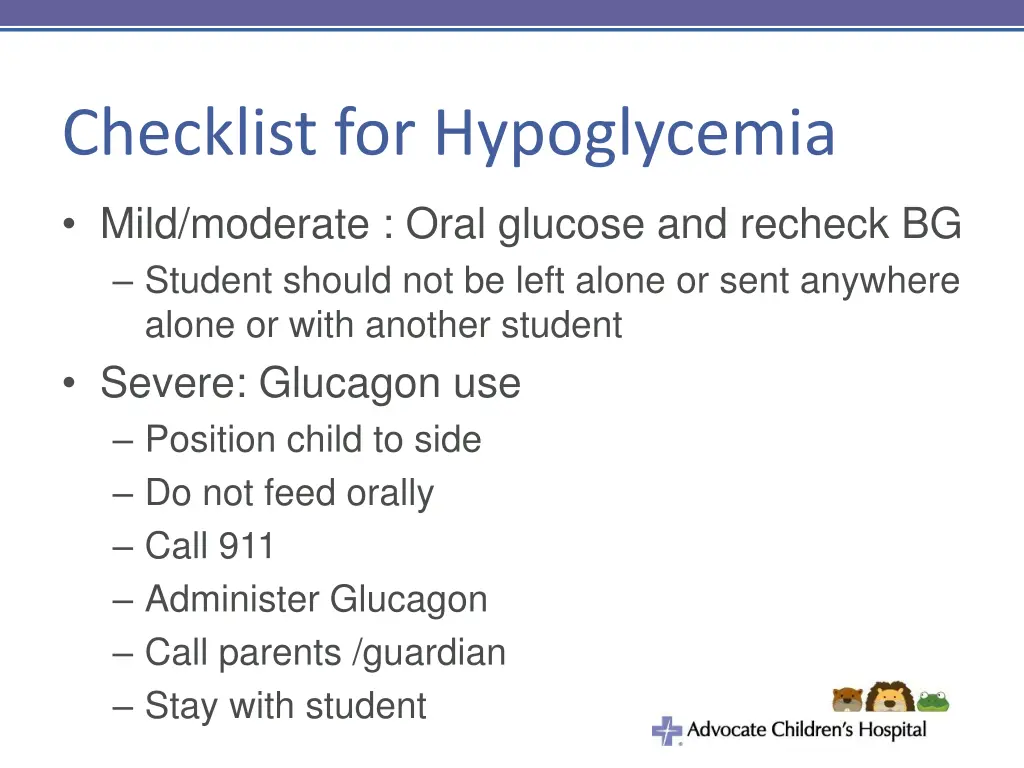 checklist for hypoglycemia