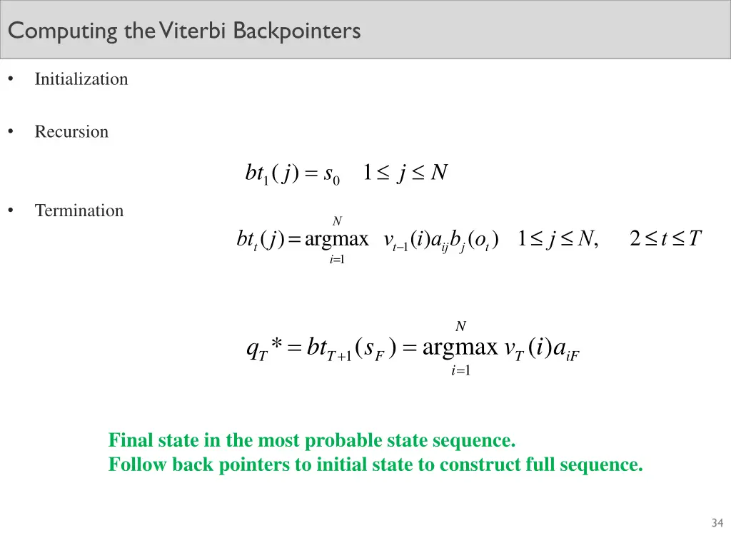 computing the viterbi backpointers