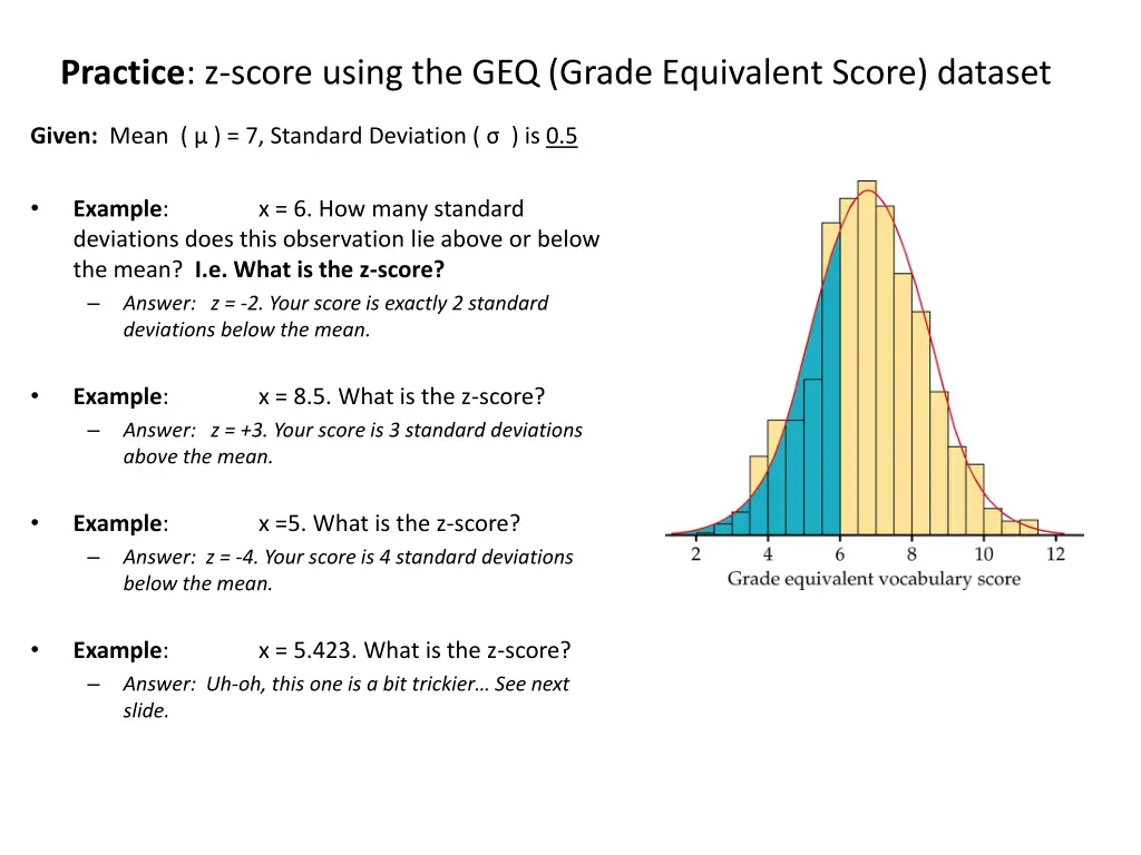 practice z score using the geq grade equivalent 1