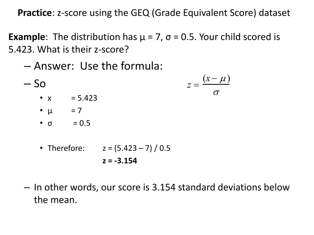 practice z score using the geq grade equivalent 2