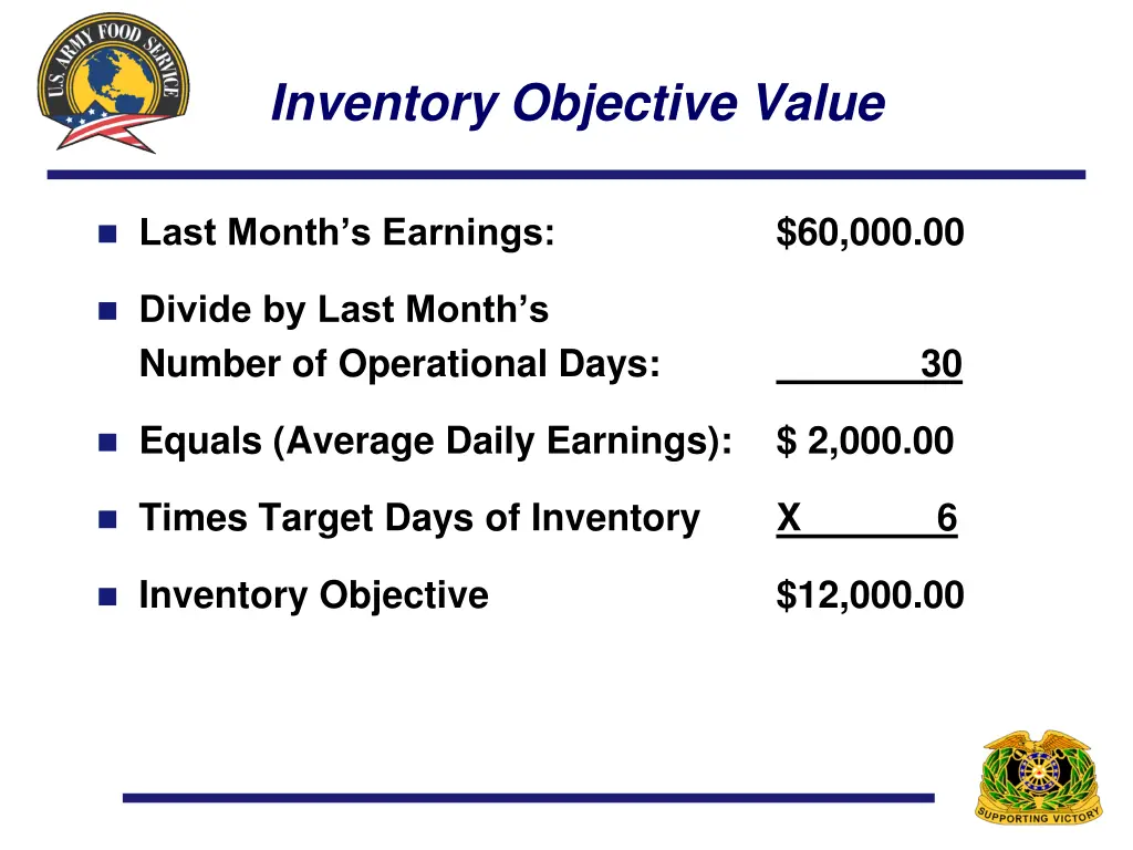 inventory objective value