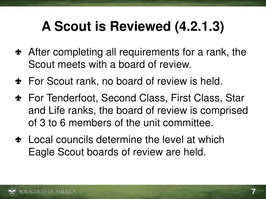 a scout is reviewed 4 2 1 3