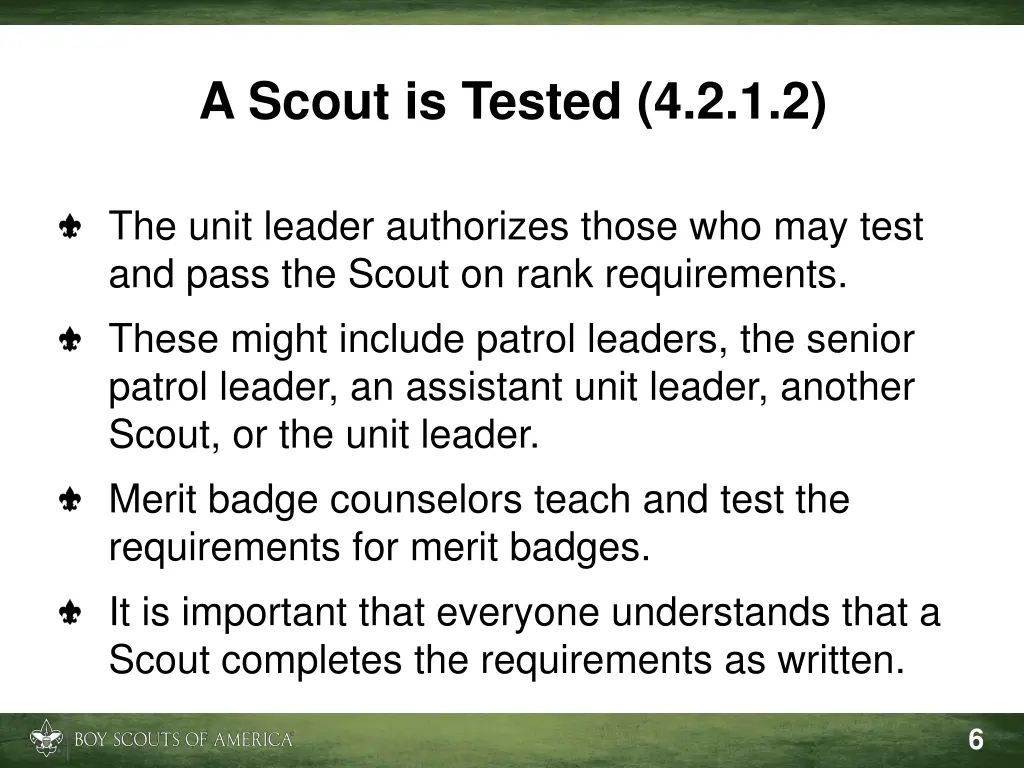 a scout is tested 4 2 1 2