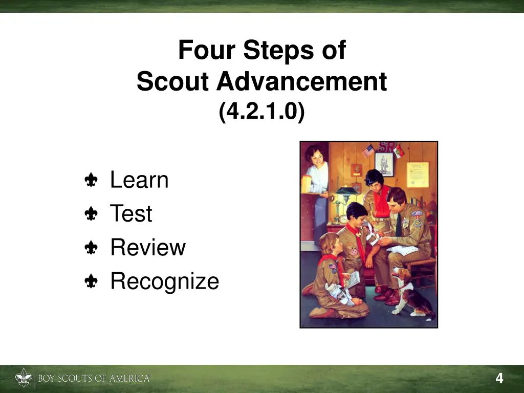 four steps of scout advancement 4 2 1 0