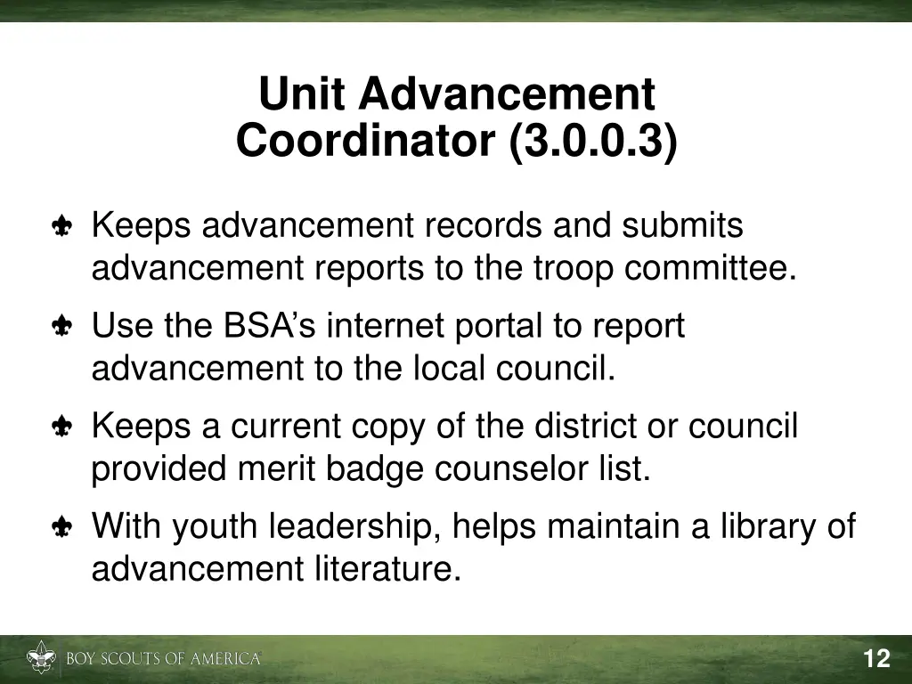 unit advancement coordinator 3 0 0 3 2