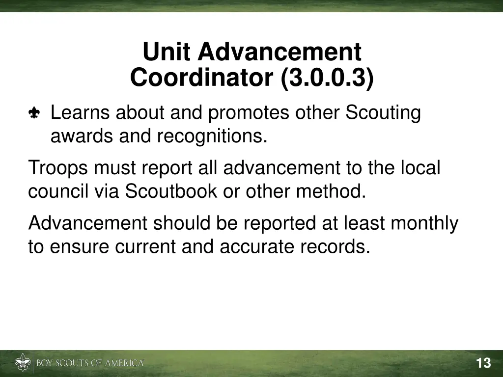 unit advancement coordinator 3 0 0 3 3