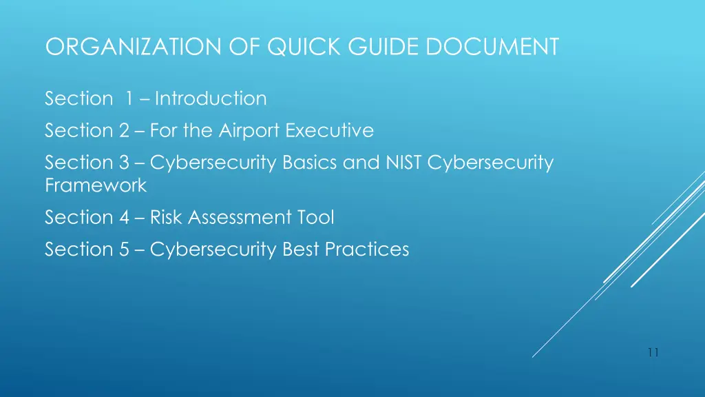 organization of quick guide document