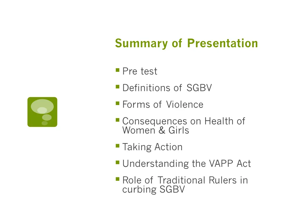 summary of presentation