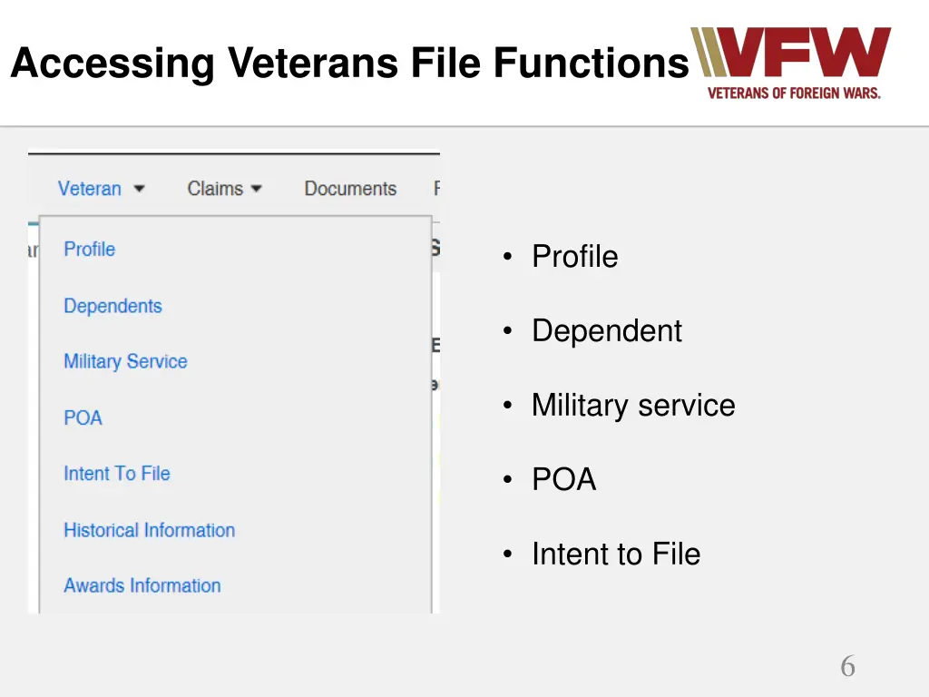 accessing veterans file functions