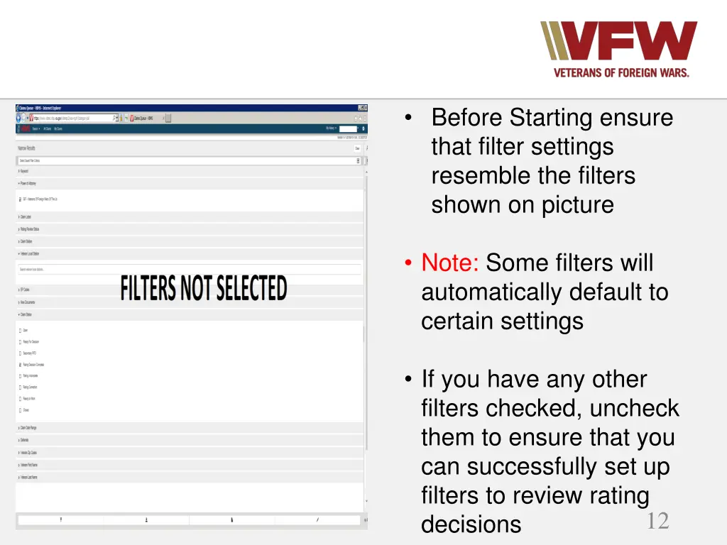 before starting ensure that filter settings