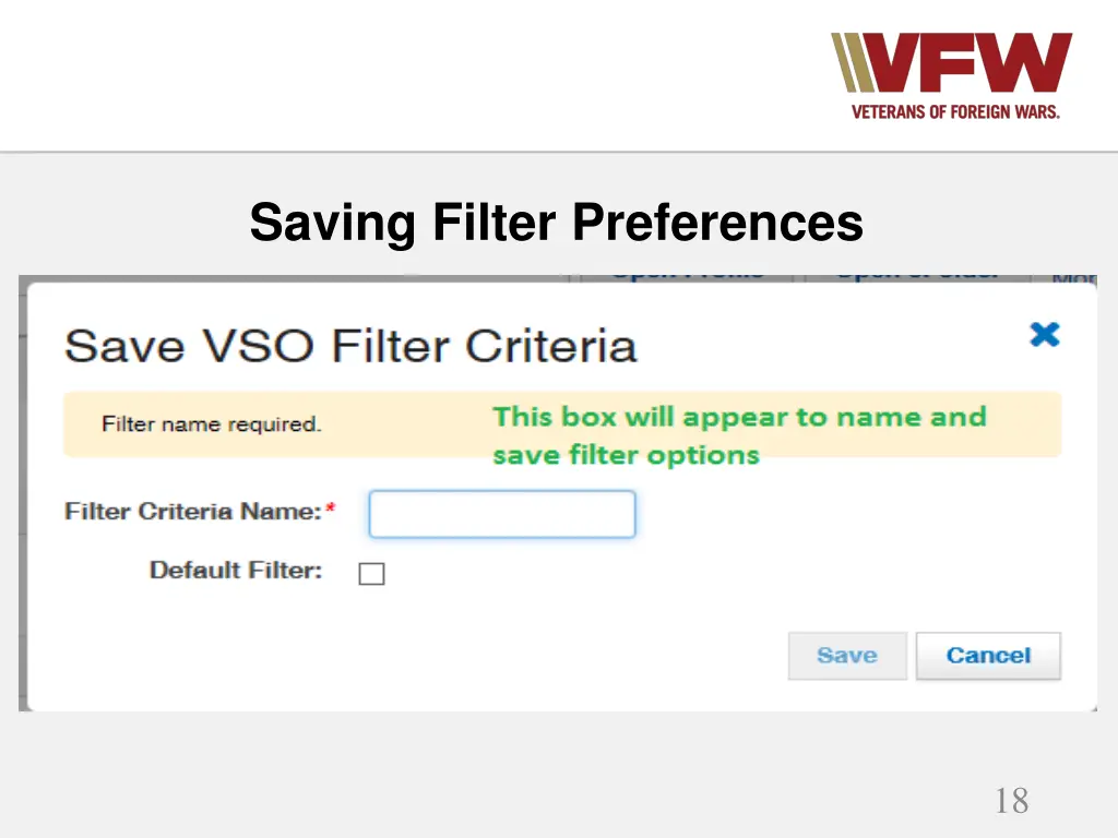 saving filter preferences