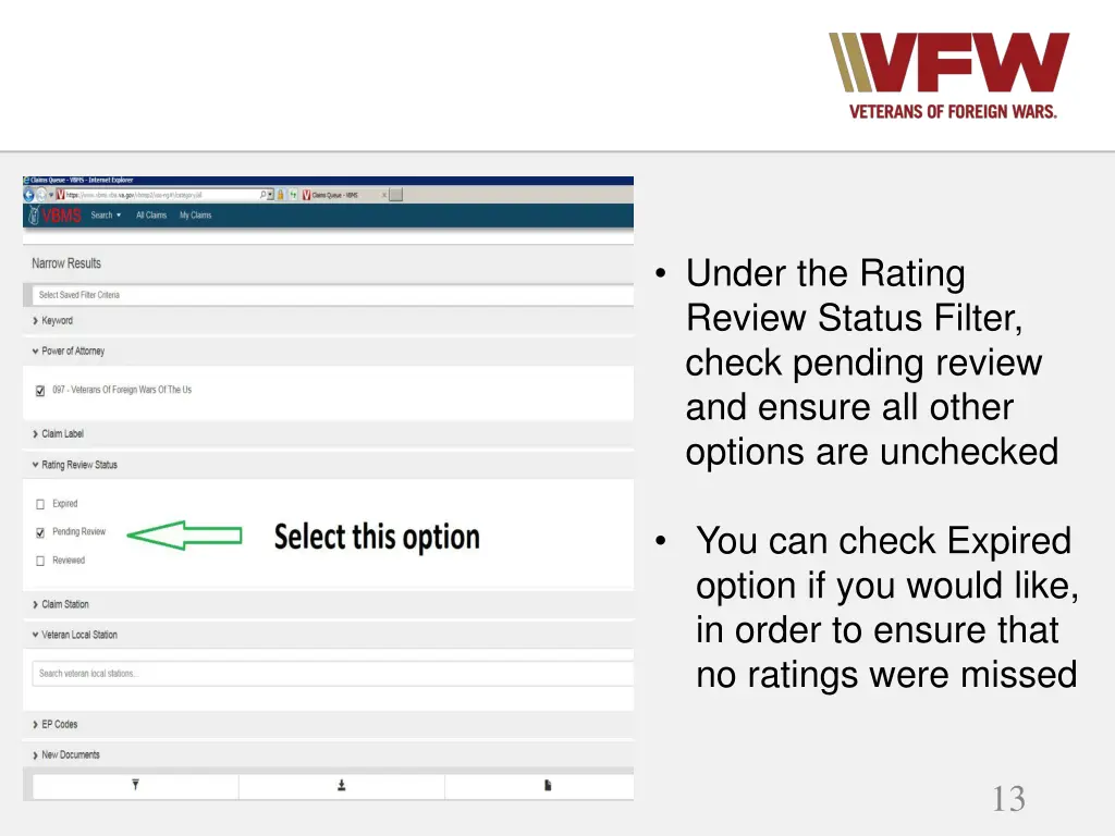 under the rating review status filter check