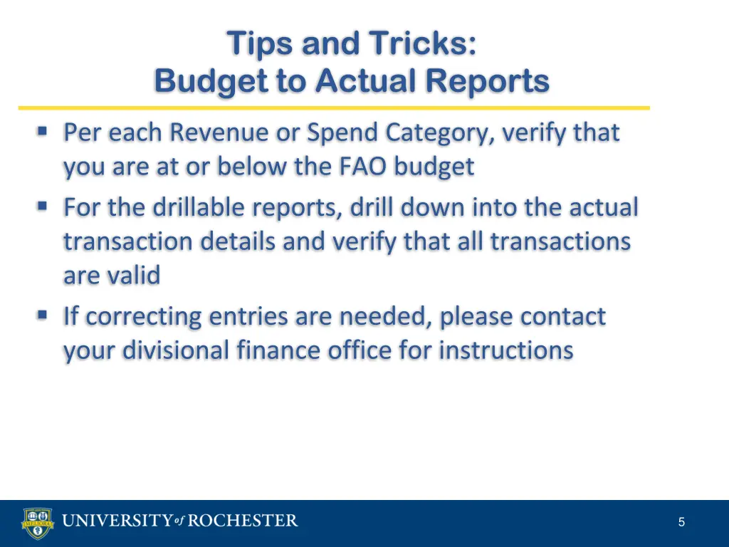 tips and tricks budget to actual reports