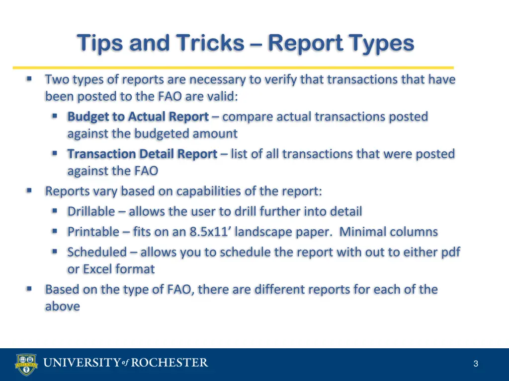 tips and tricks report types