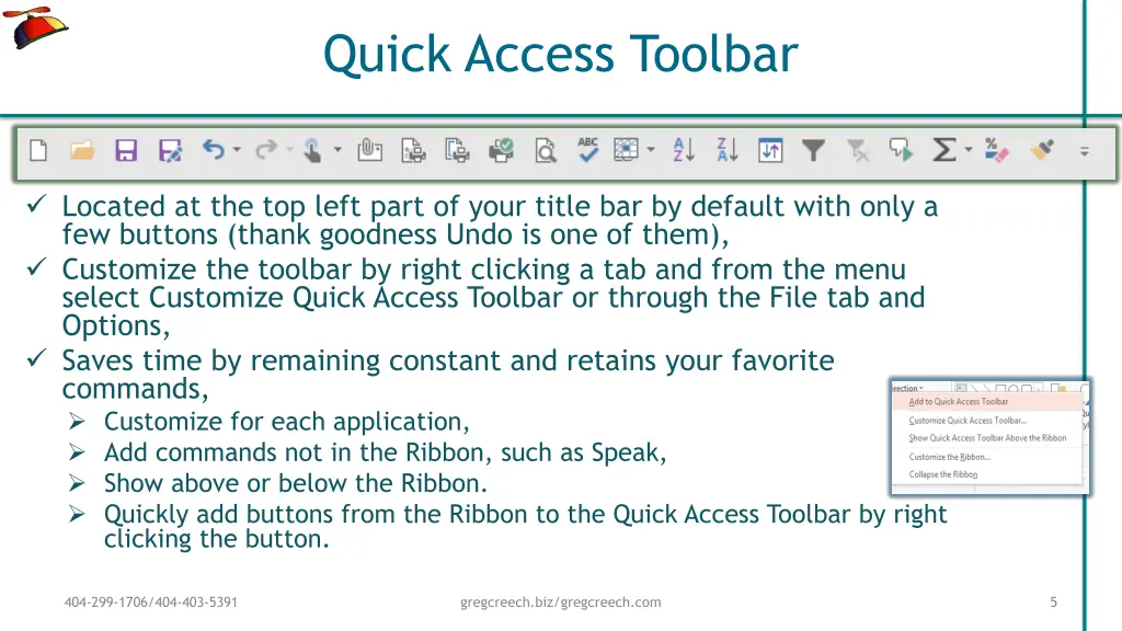 quick access toolbar