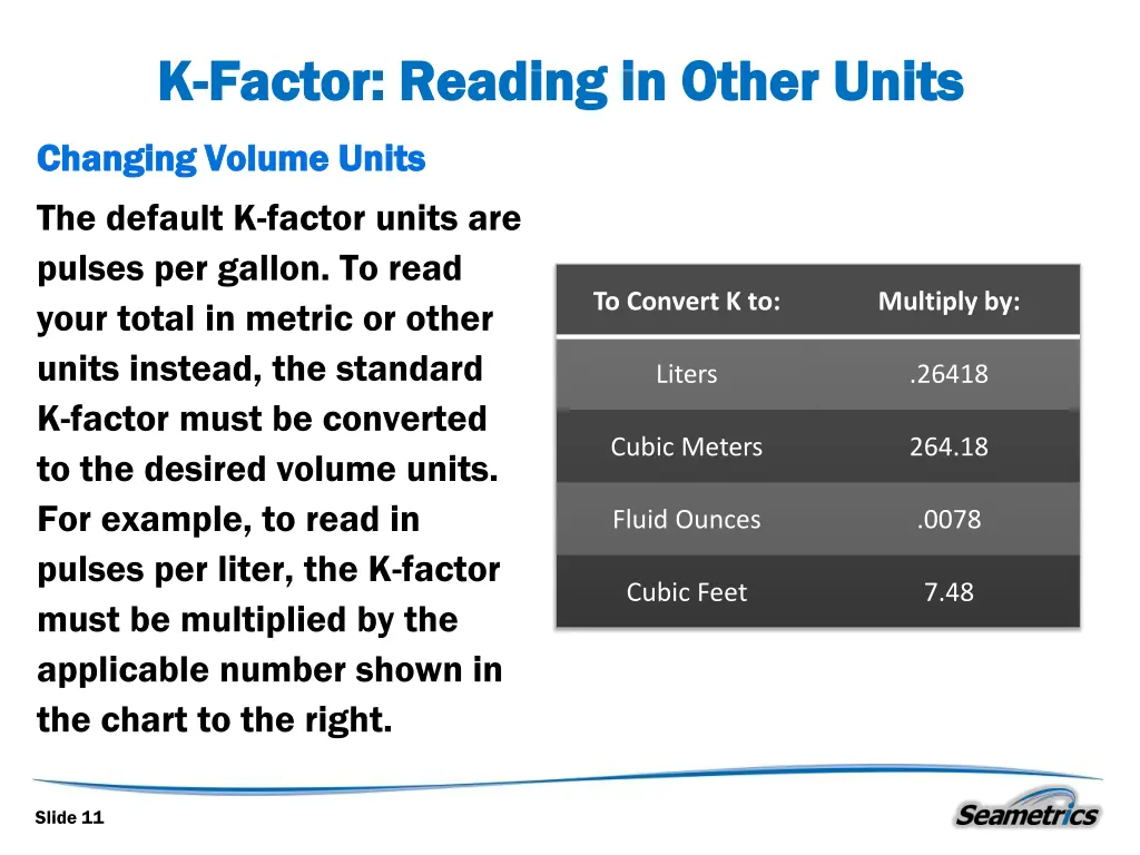 k k factor reading in other units factor reading