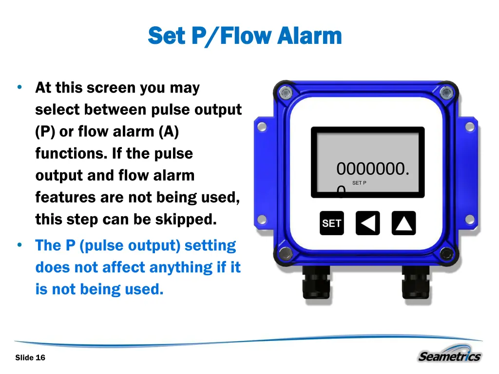 set p flow alarm set p flow alarm