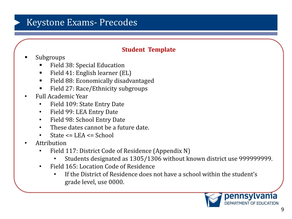 keystone exams precodes 7