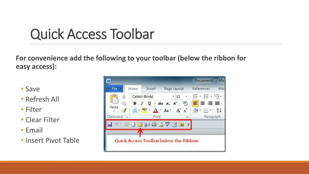 quick access toolbar quick access toolbar