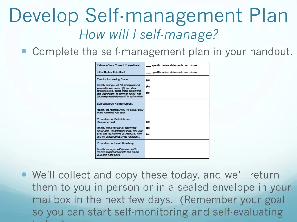 develop self management plan how will i self