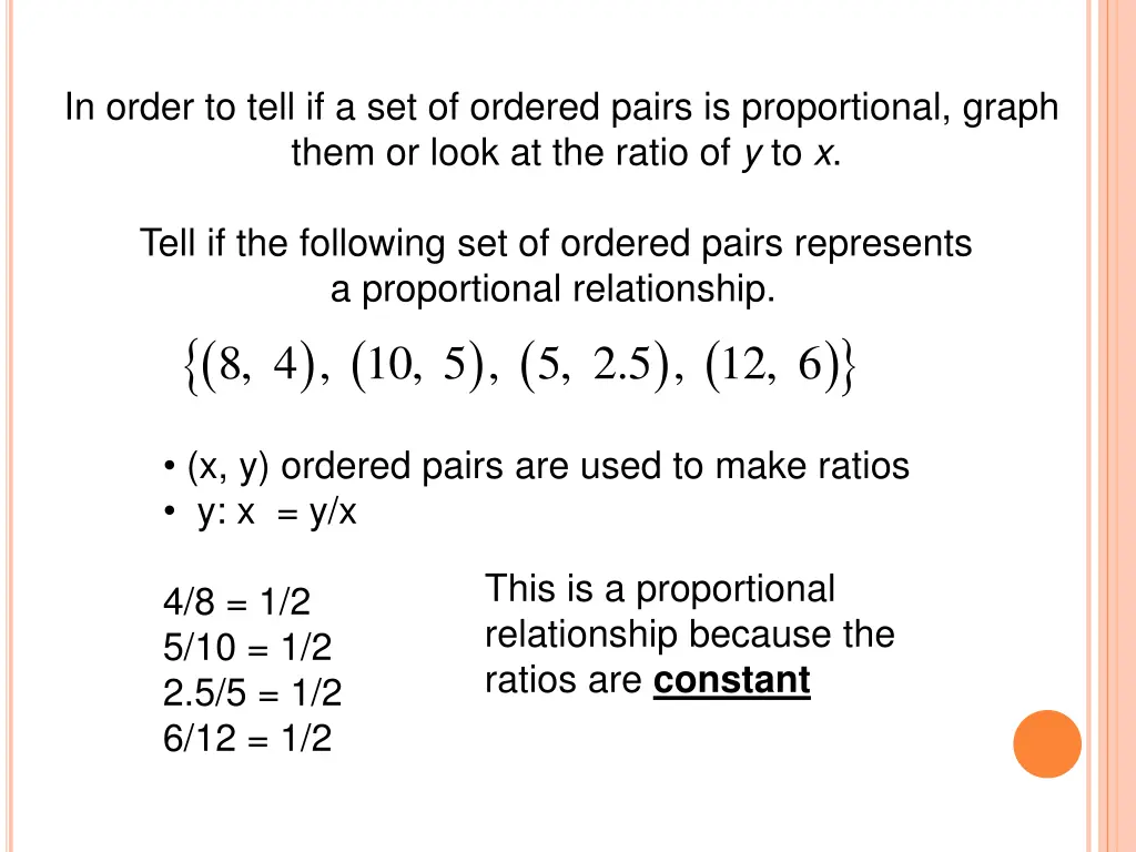 in order to tell if a set of ordered pairs