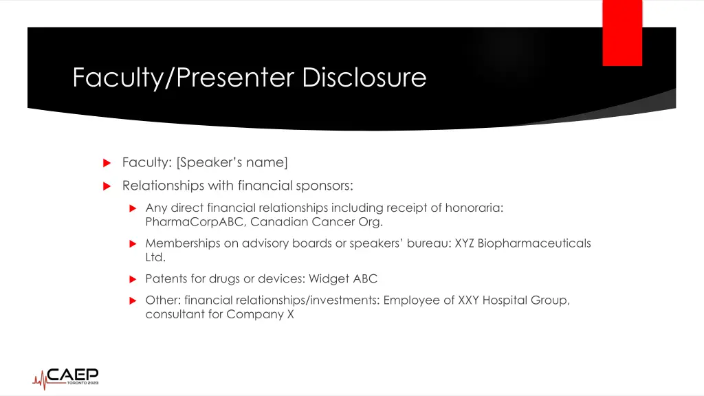 faculty presenter disclosure