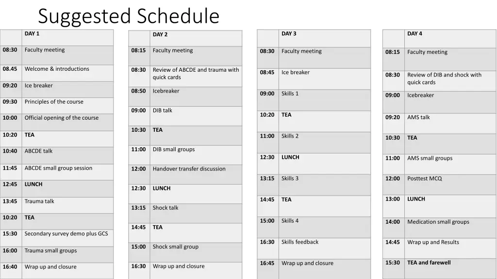 suggested schedule day 1