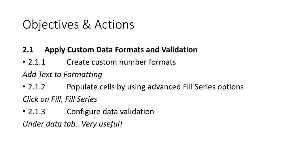 objectives actions 14