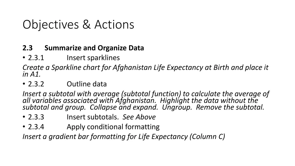 objectives actions 2