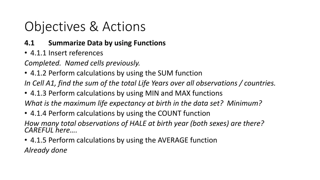 objectives actions 6