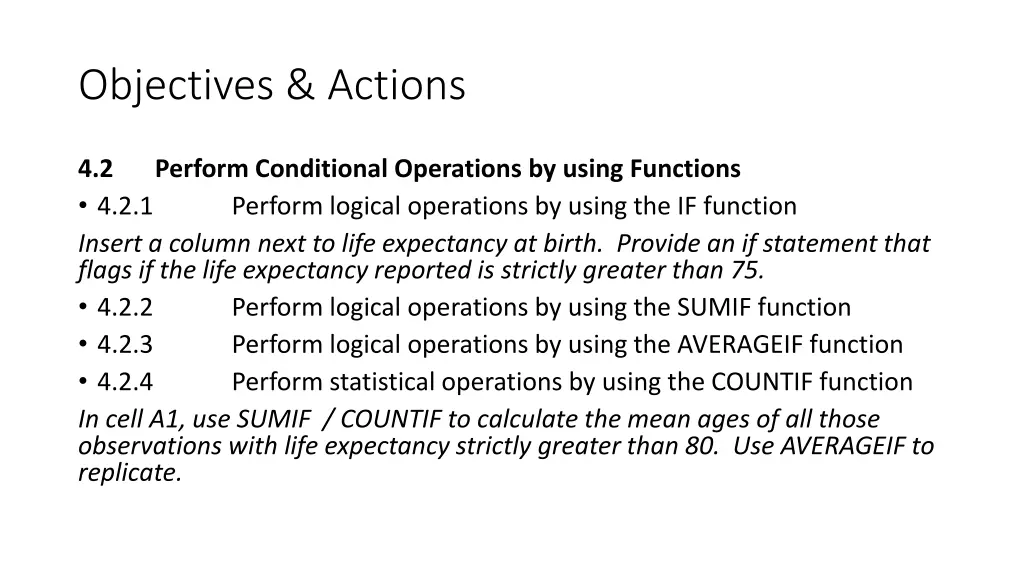 objectives actions 7