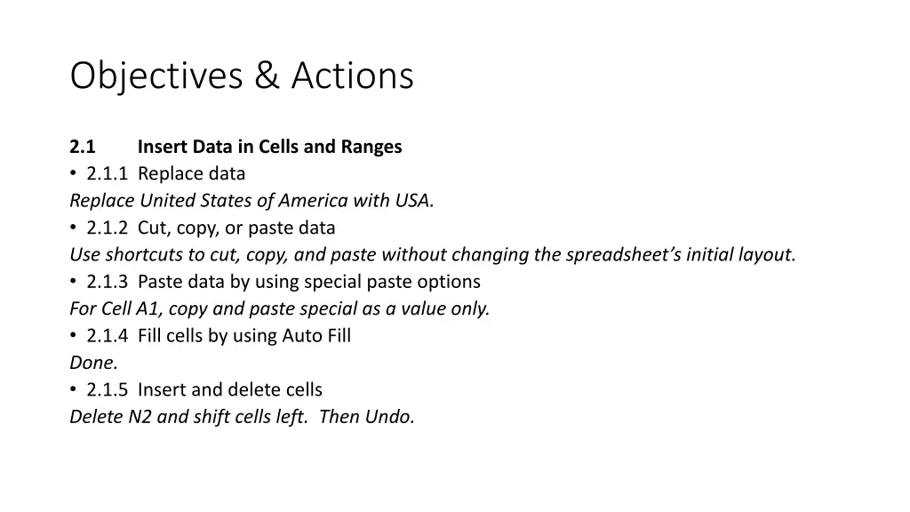 objectives actions