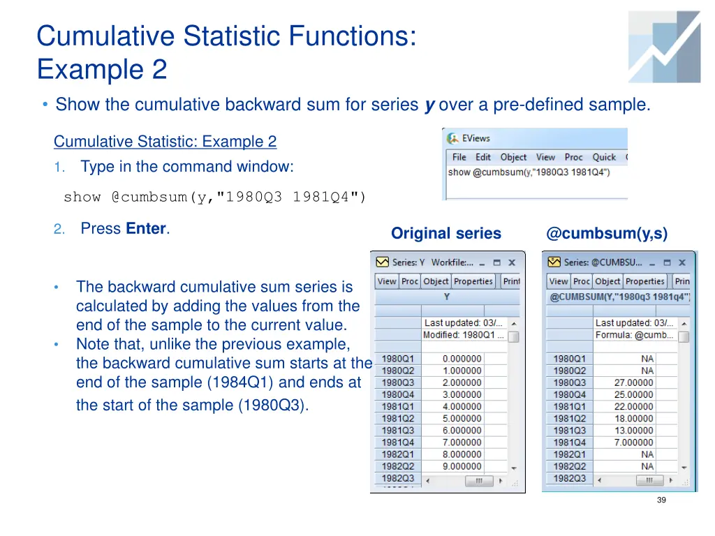 cumulative statistic functions example 2 show