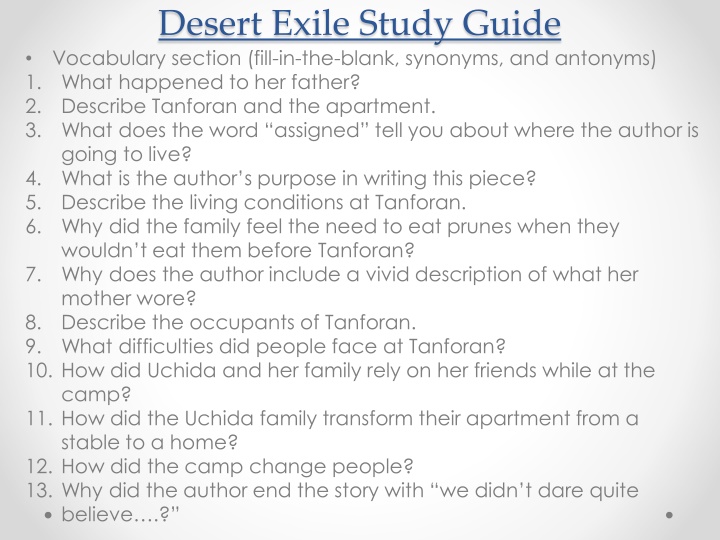 desert exile study guide vocabulary section fill