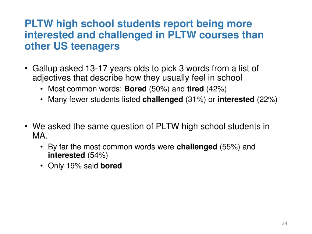 pltw high school students report being more