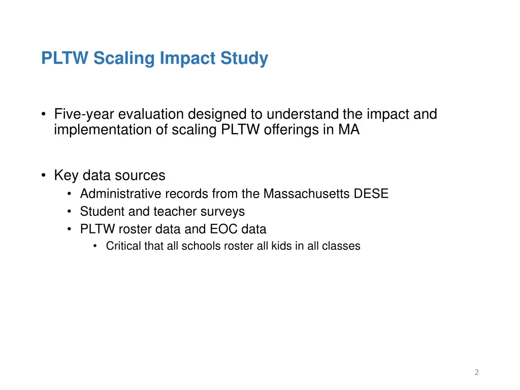 pltw scaling impact study