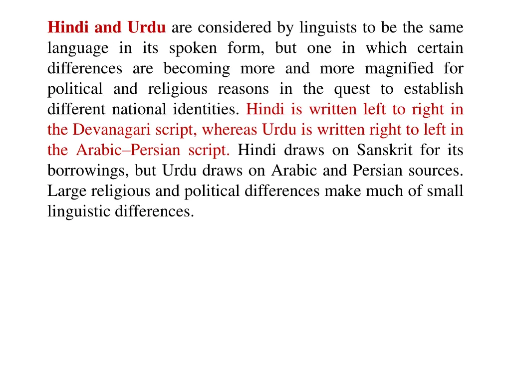 hindi and urdu are considered by linguists