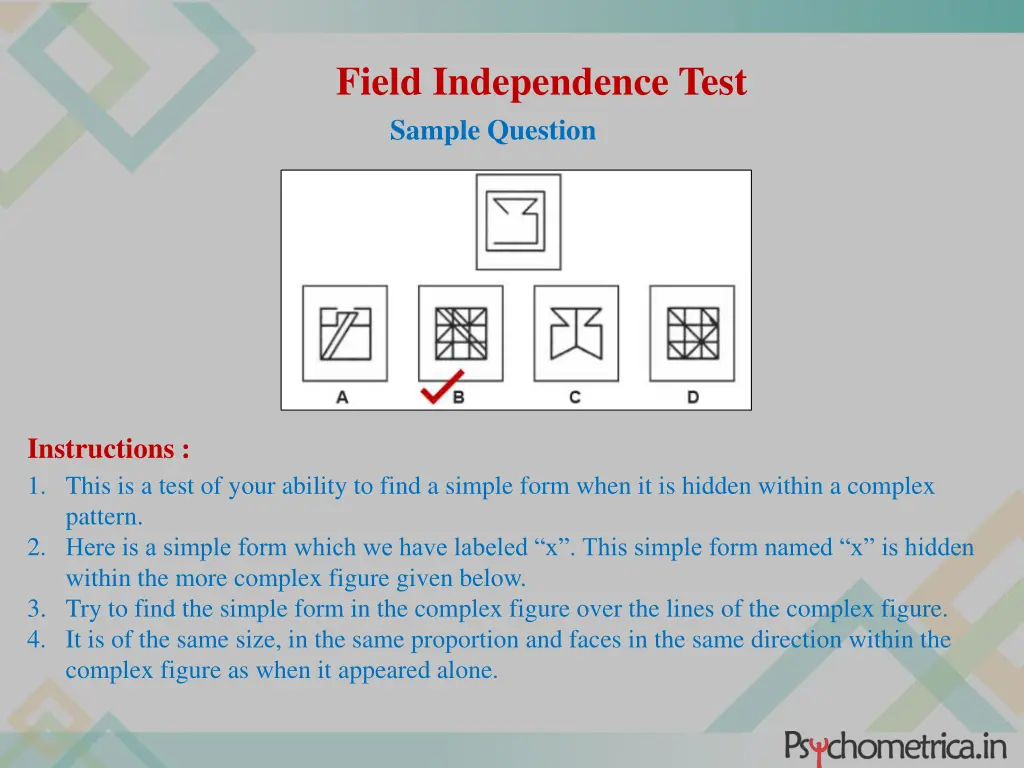 field independence test sample question