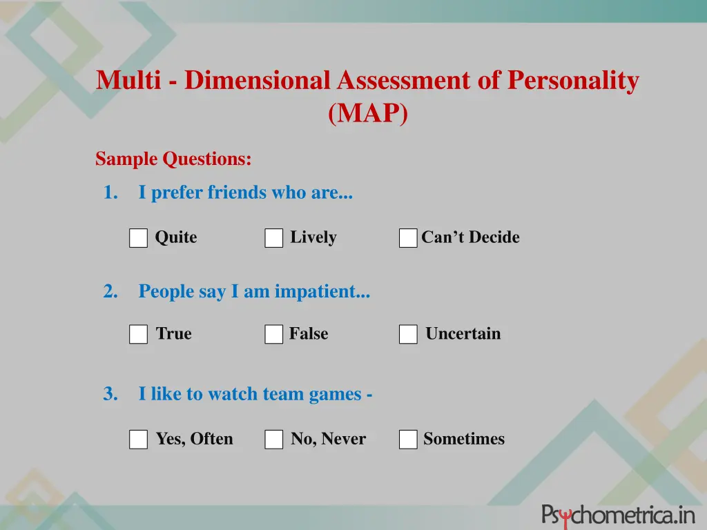 multi dimensional assessment of personality map 1