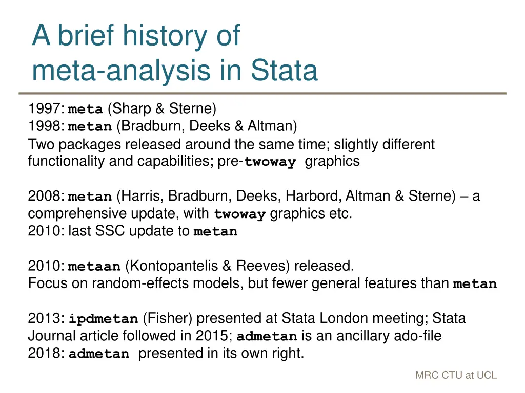 a brief history of meta analysis in stata