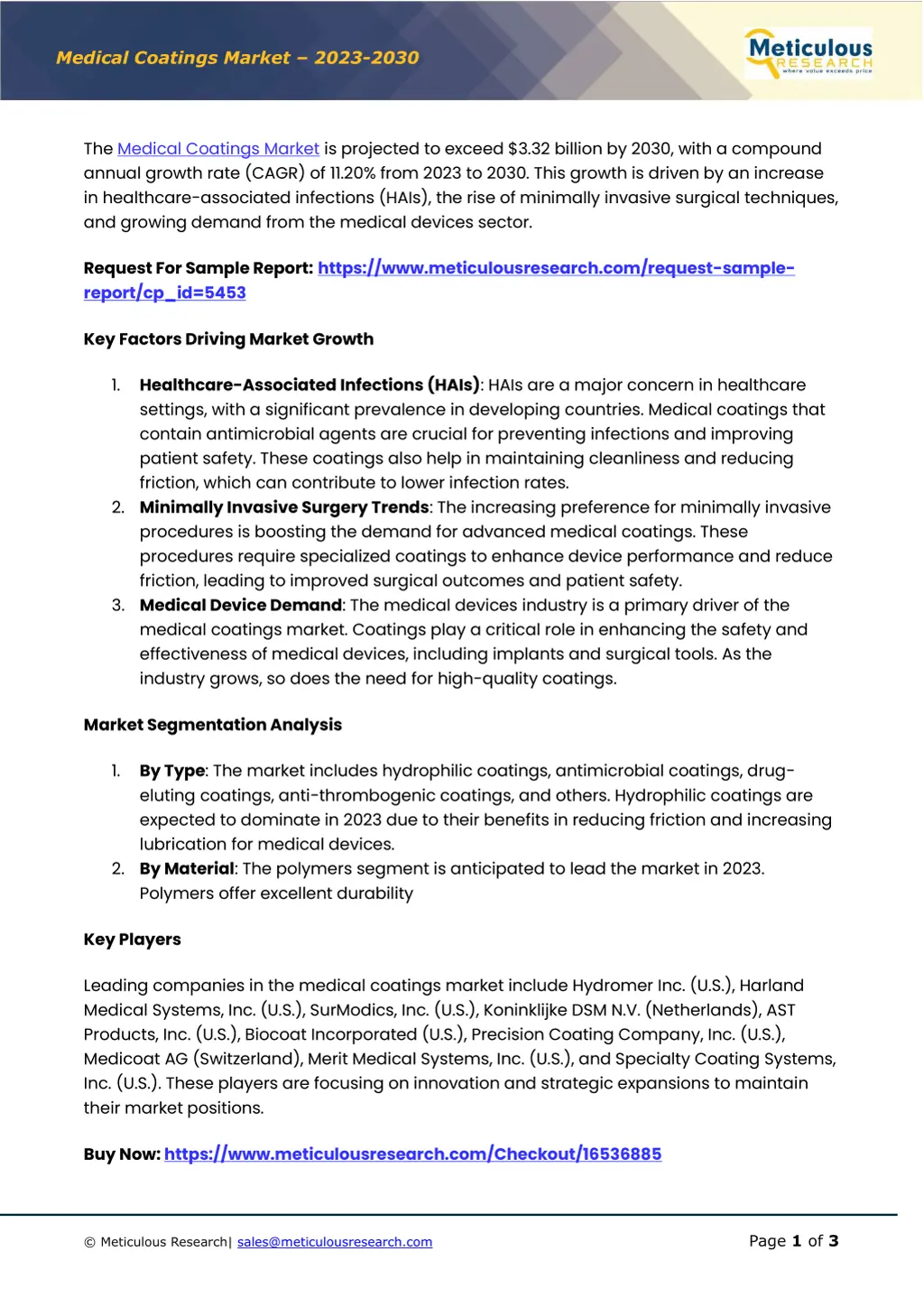 me dical coatings market 20 2 3 20 3 0