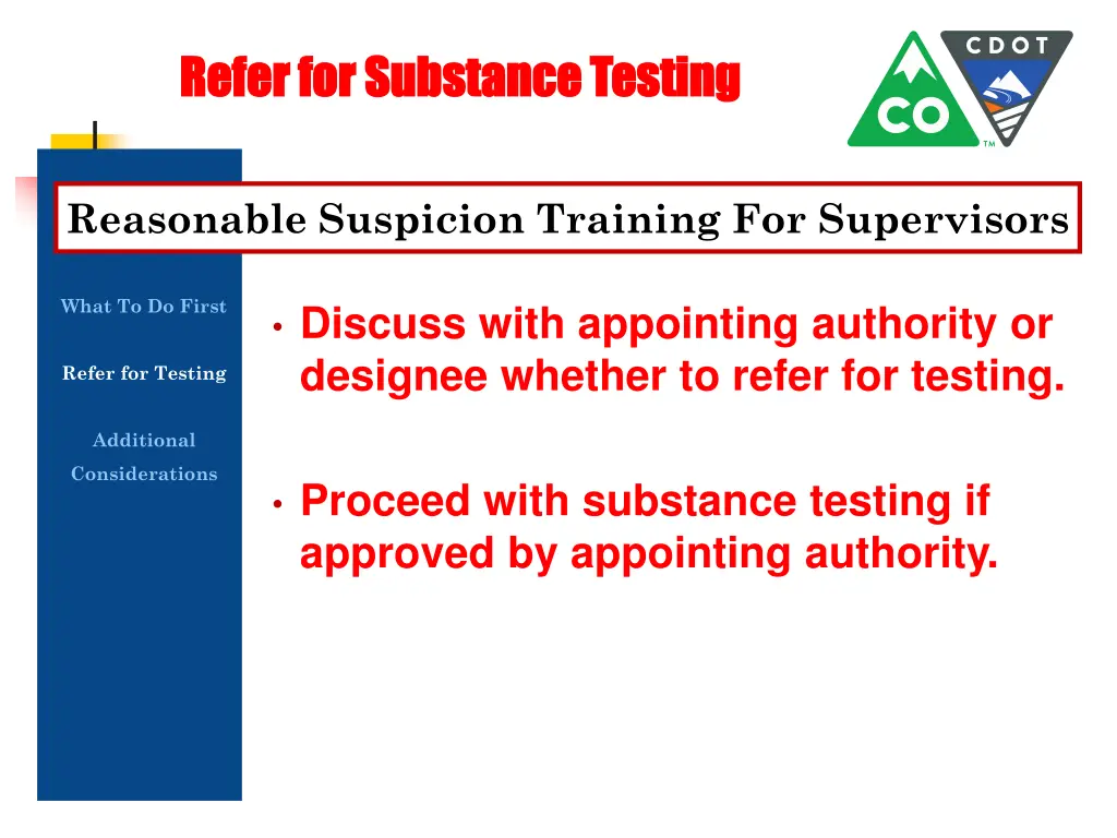 refer for substance testing refer for substance