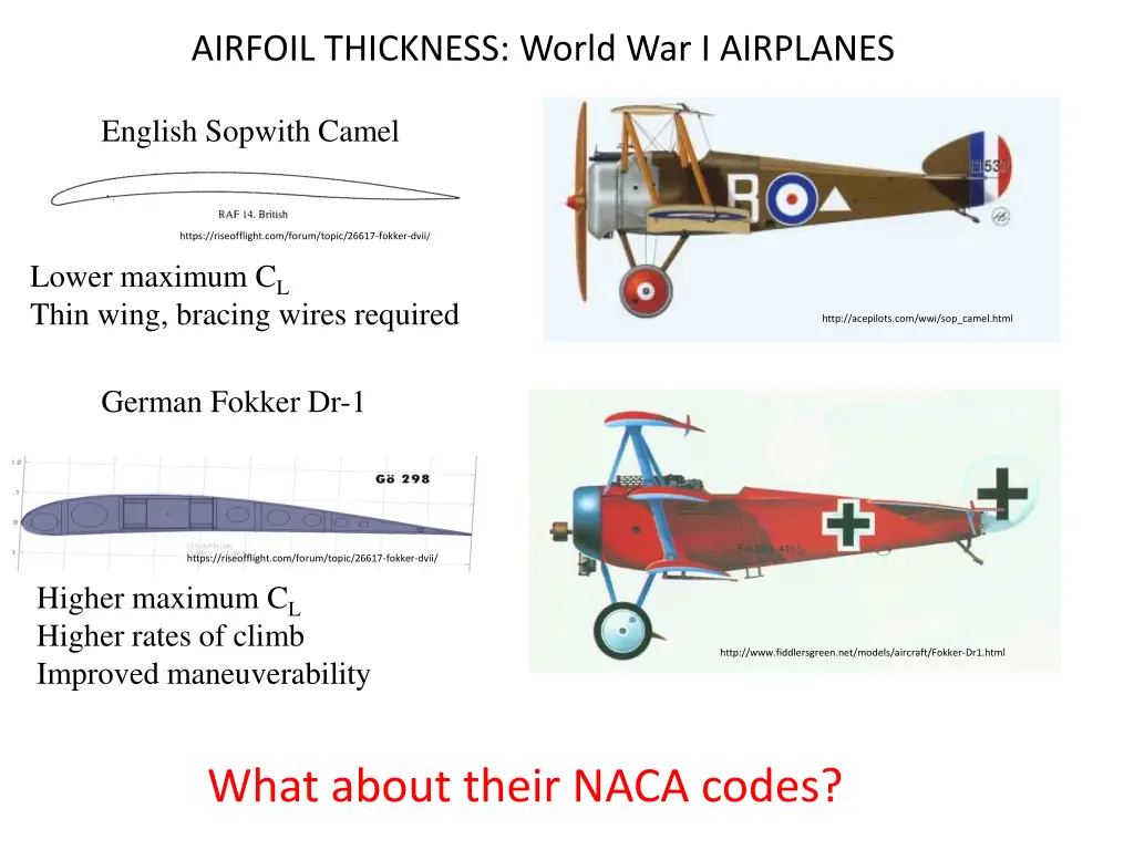 airfoil thickness world war i airplanes