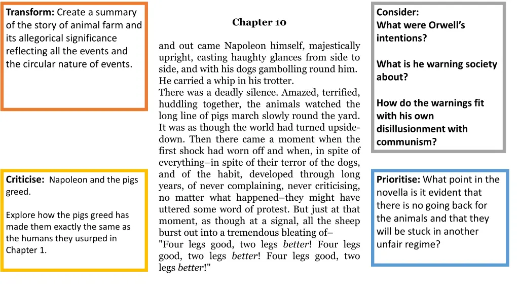 transform create a summary of the story of animal