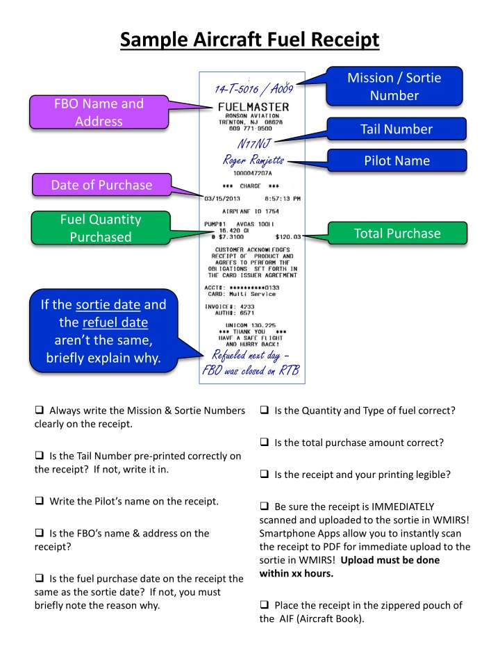 sample aircraft fuel receipt