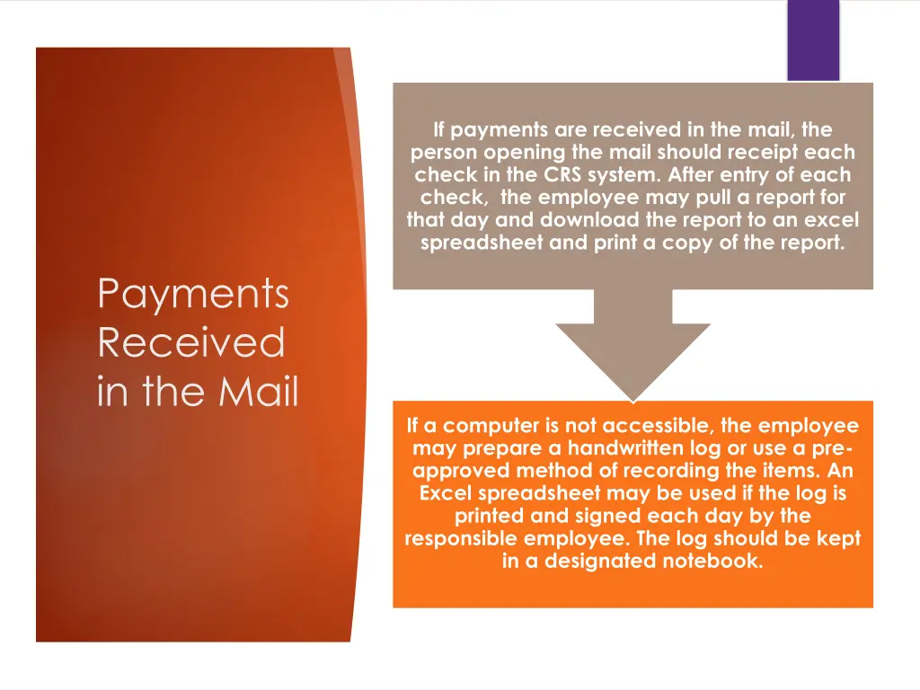 if payments are received in the mail the person