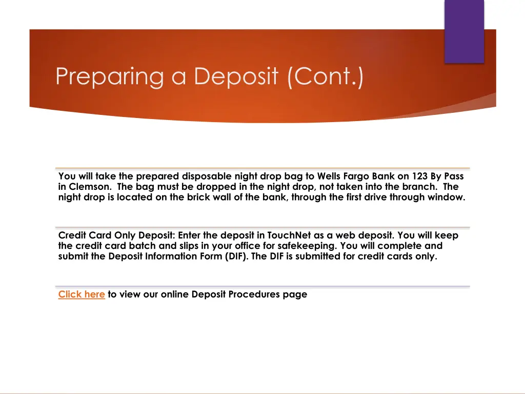 preparing a deposit cont 2